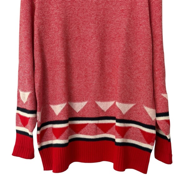 Vtg Mod Striped Geometric Wool Sweater Sz Large Red 70s 80s Pringle of Scotland - Picture 6 of 8